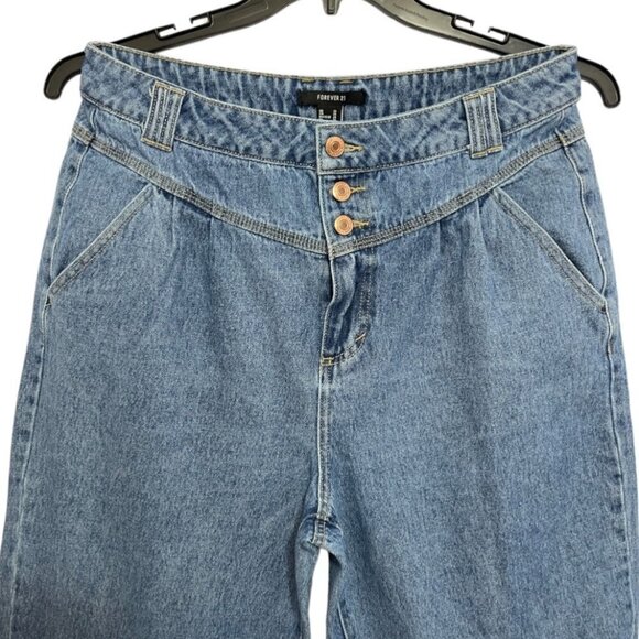 Vintage FOREVER 21 Yoked Mom Jeans Cropped Size 31W Tapered 3 Button 80's-90's - Picture 7 of 16